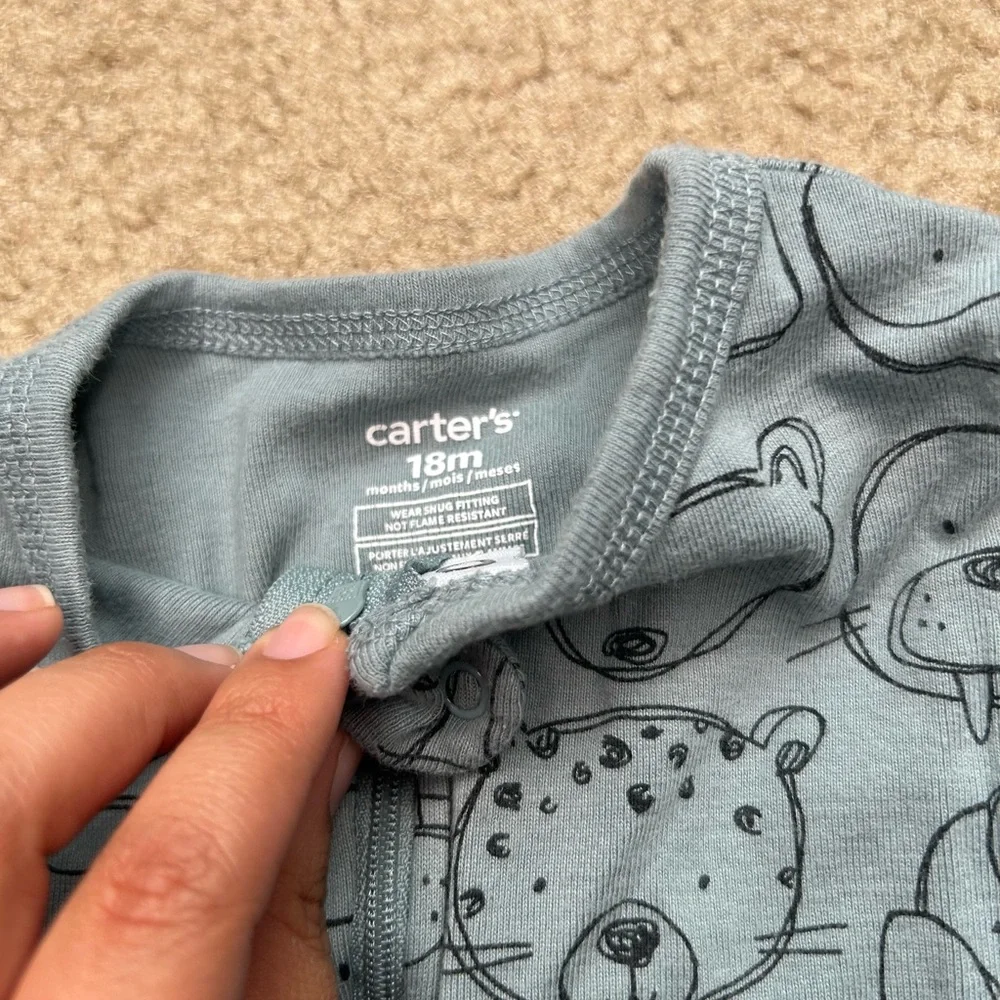 Carter's Blue Animal Print Baby Boy Footsie Pajamas 18M